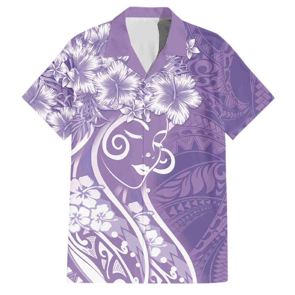 Polynesian Women's Day Family Matching Summer Maxi Dress and Hawaiian Shirt Purple Hibiscus Flowers With Polynesian Pattern LT05 Dad's Shirt - Short Sleeve Purple - Polynesian Pride