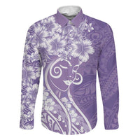 Polynesian Women's Day Family Matching Summer Maxi Dress and Hawaiian Shirt Purple Hibiscus Flowers With Polynesian Pattern LT05 Dad's Shirt - Long Sleeve Purple - Polynesian Pride