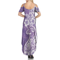 Polynesian Women's Day Family Matching Summer Maxi Dress and Hawaiian Shirt Purple Hibiscus Flowers With Polynesian Pattern LT05 - Polynesian Pride