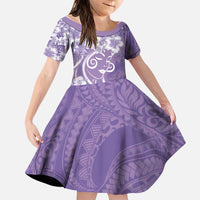 Polynesian Women's Day Family Matching Tank Maxi Dress and Hawaiian Shirt Purple Hibiscus Flowers With Polynesian Pattern LT05 Daughter's Dress Purple - Polynesian Pride
