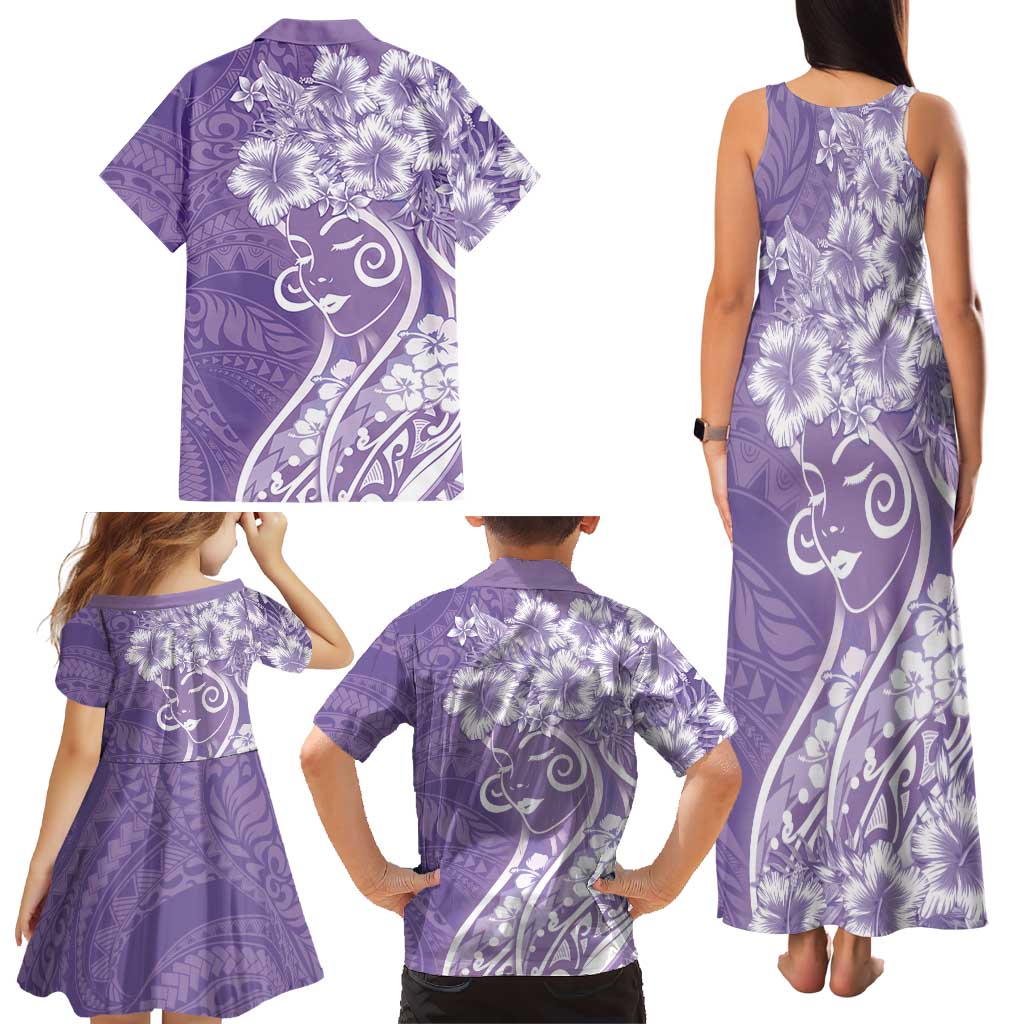 Polynesian Women's Day Family Matching Tank Maxi Dress and Hawaiian Shirt Purple Hibiscus Flowers With Polynesian Pattern LT05 - Polynesian Pride
