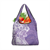 Polynesian Women's Day Grocery Bag Purple Hibiscus Flowers With Polynesian Pattern