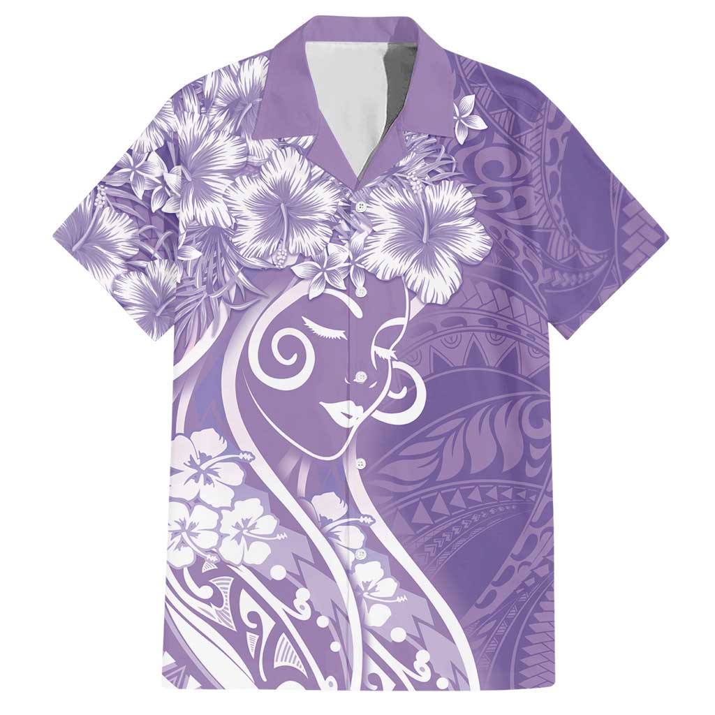 Polynesian Women's Day Hawaiian Shirt Purple Hibiscus Flowers With Polynesian Pattern