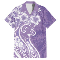 Polynesian Women's Day Hawaiian Shirt Purple Hibiscus Flowers With Polynesian Pattern