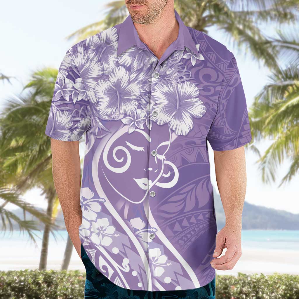 Polynesian Women's Day Hawaiian Shirt Purple Hibiscus Flowers With Polynesian Pattern