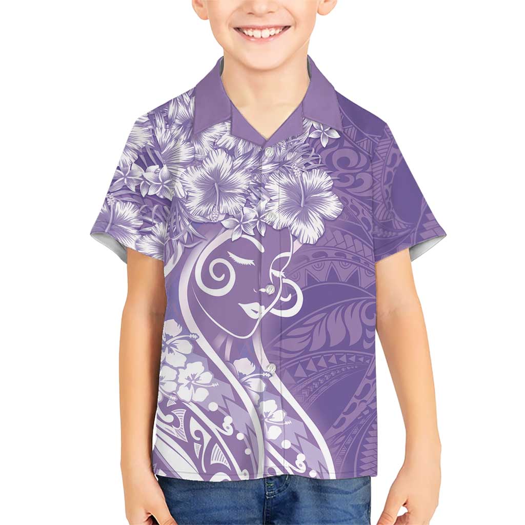 Polynesian Women's Day Hawaiian Shirt Purple Hibiscus Flowers With Polynesian Pattern