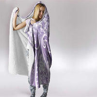 Polynesian Women's Day Hooded Blanket Purple Hibiscus Flowers With Polynesian Pattern