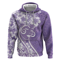 Polynesian Women's Day Hoodie Purple Hibiscus Flowers With Polynesian Pattern