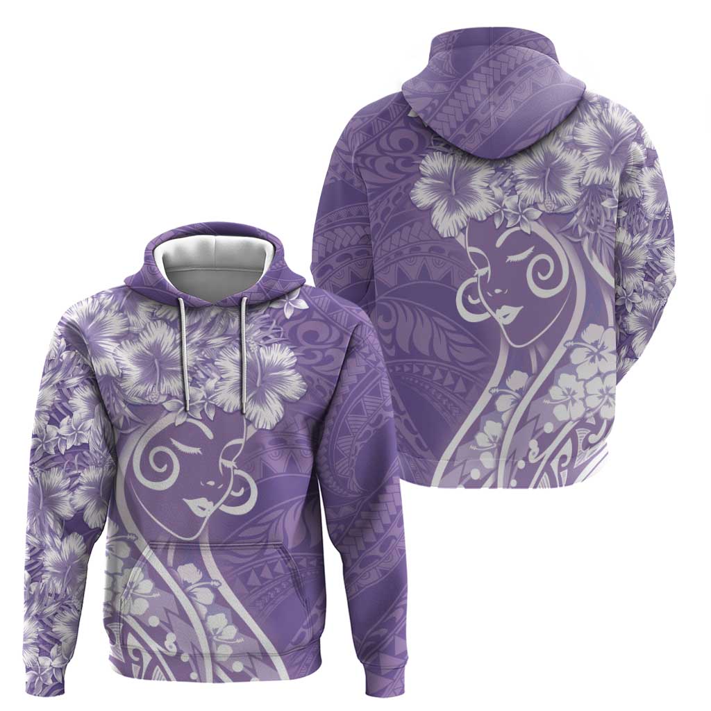 Polynesian Women's Day Hoodie Purple Hibiscus Flowers With Polynesian Pattern