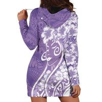 Polynesian Women's Day Hoodie Dress Purple Hibiscus Flowers With Polynesian Pattern