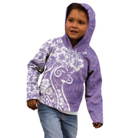 Polynesian Women's Day Kid Hoodie Purple Hibiscus Flowers With Polynesian Pattern