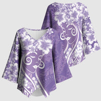 Polynesian Women's Day Kimono Sleeve Blouse Purple Hibiscus Flowers With Polynesian Pattern