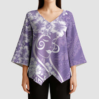 Polynesian Women's Day Kimono Sleeve Blouse Purple Hibiscus Flowers With Polynesian Pattern