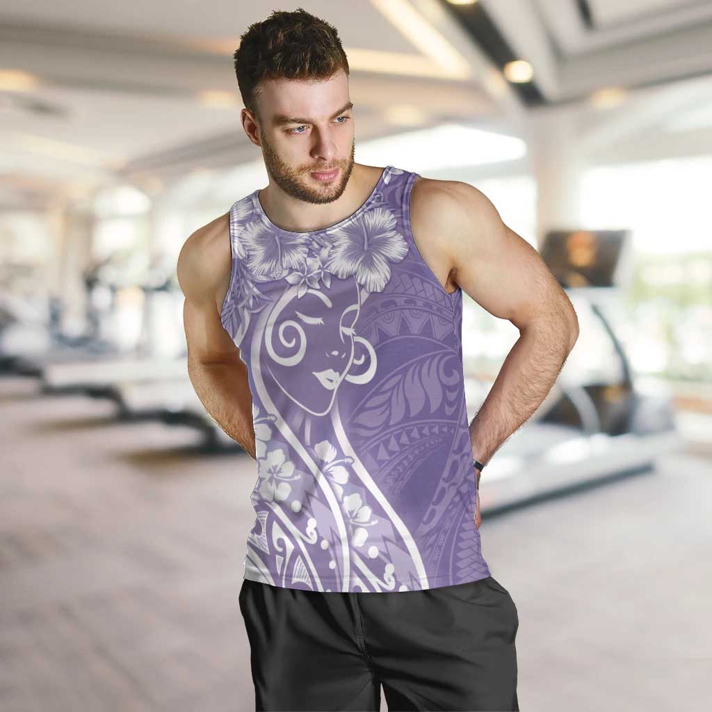 Polynesian Women's Day Men Tank Top Purple Hibiscus Flowers With Polynesian Pattern