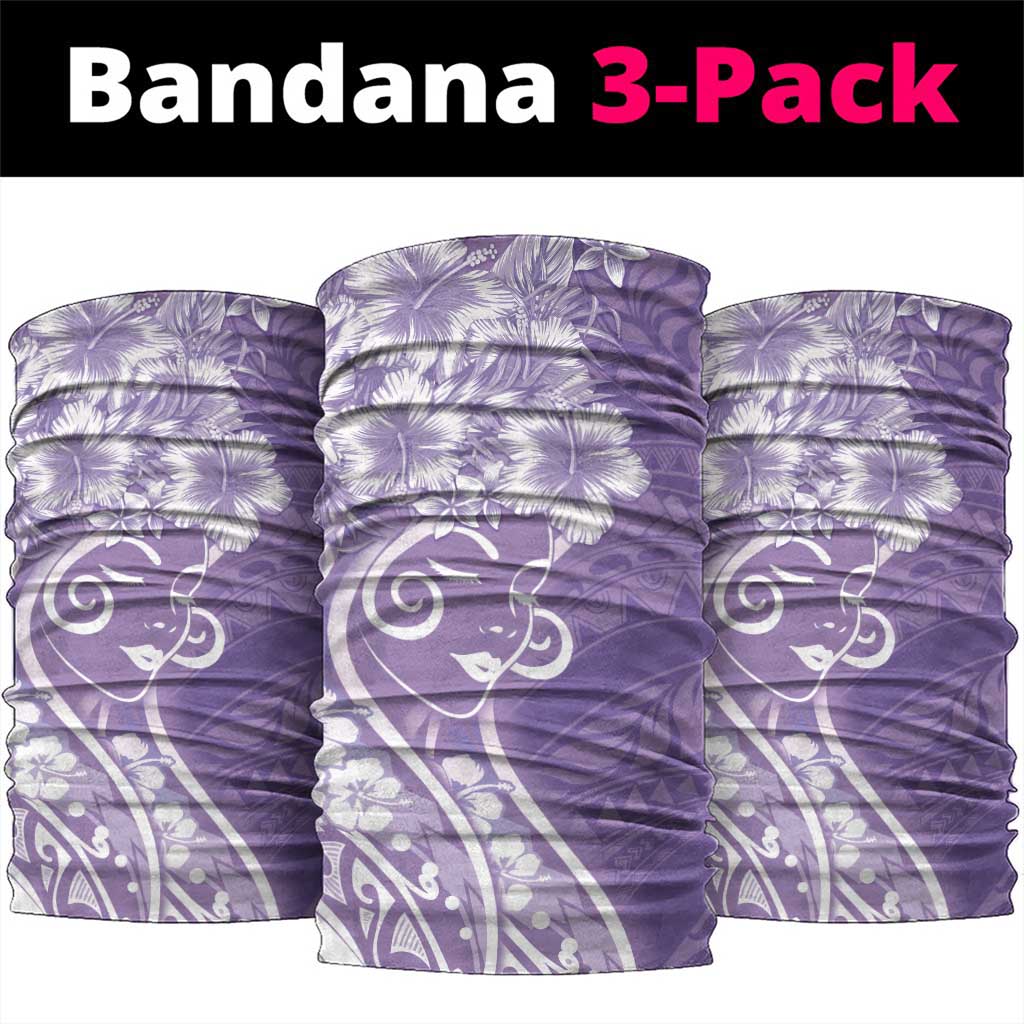 Polynesian Women's Day Neck Gaiter Purple Hibiscus Flowers With Polynesian Pattern