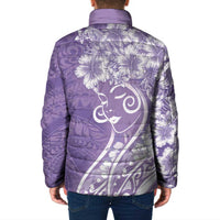 Polynesian Women's Day Padded Jacket Purple Hibiscus Flowers With Polynesian Pattern