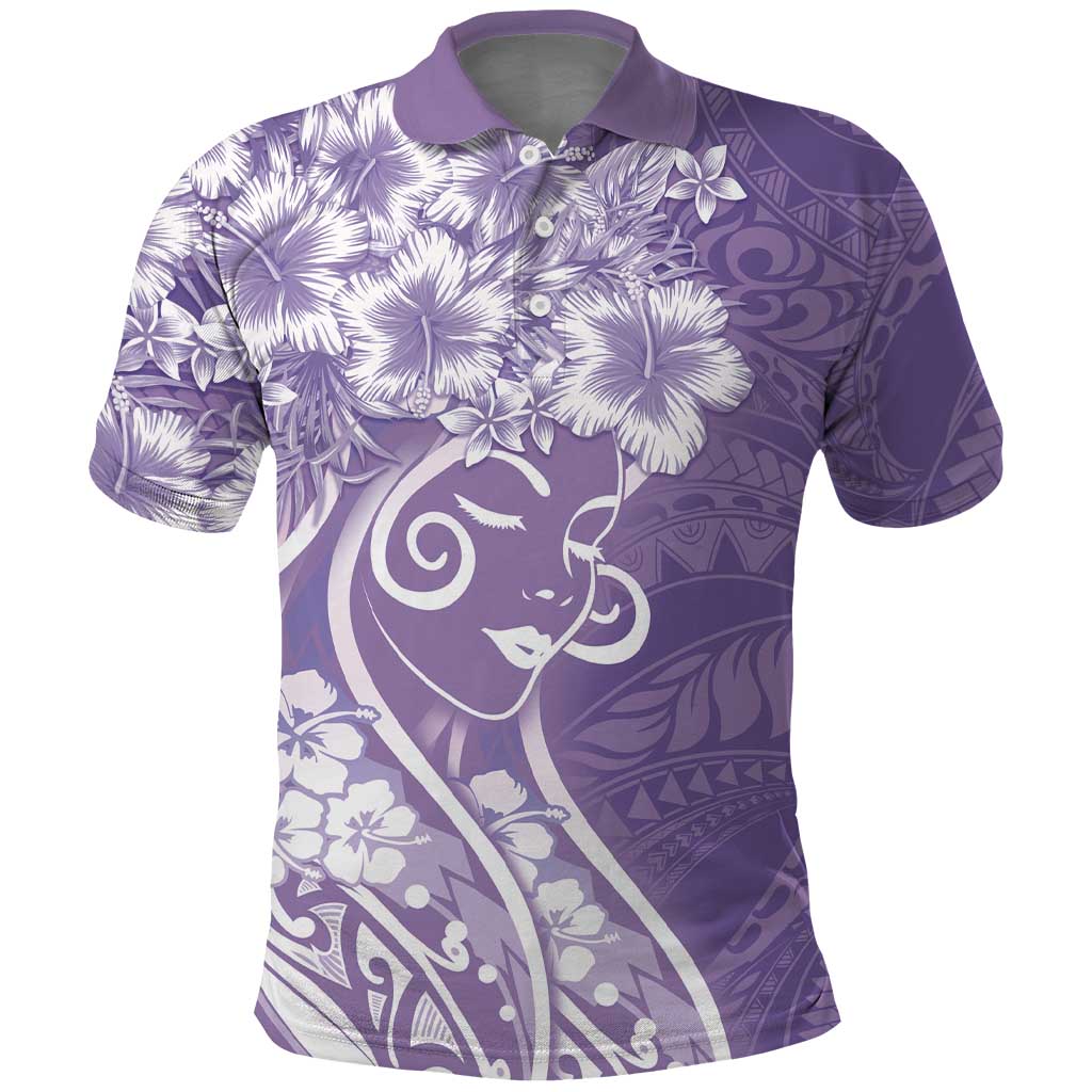 Polynesian Women's Day Polo Shirt Purple Hibiscus Flowers With Polynesian Pattern