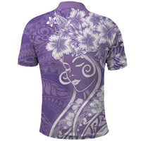 Polynesian Women's Day Polo Shirt Purple Hibiscus Flowers With Polynesian Pattern