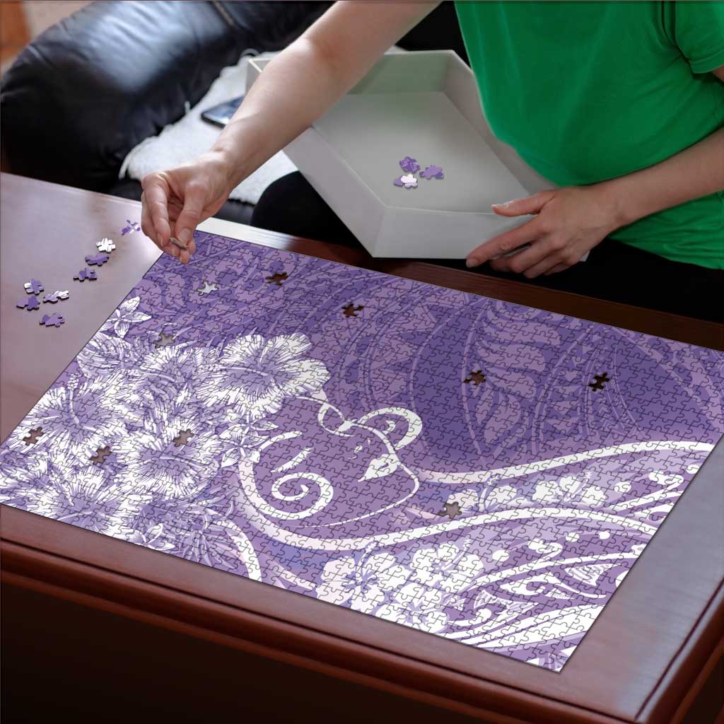 Polynesian Women's Day Puzzle Purple Hibiscus Flowers With Polynesian Pattern