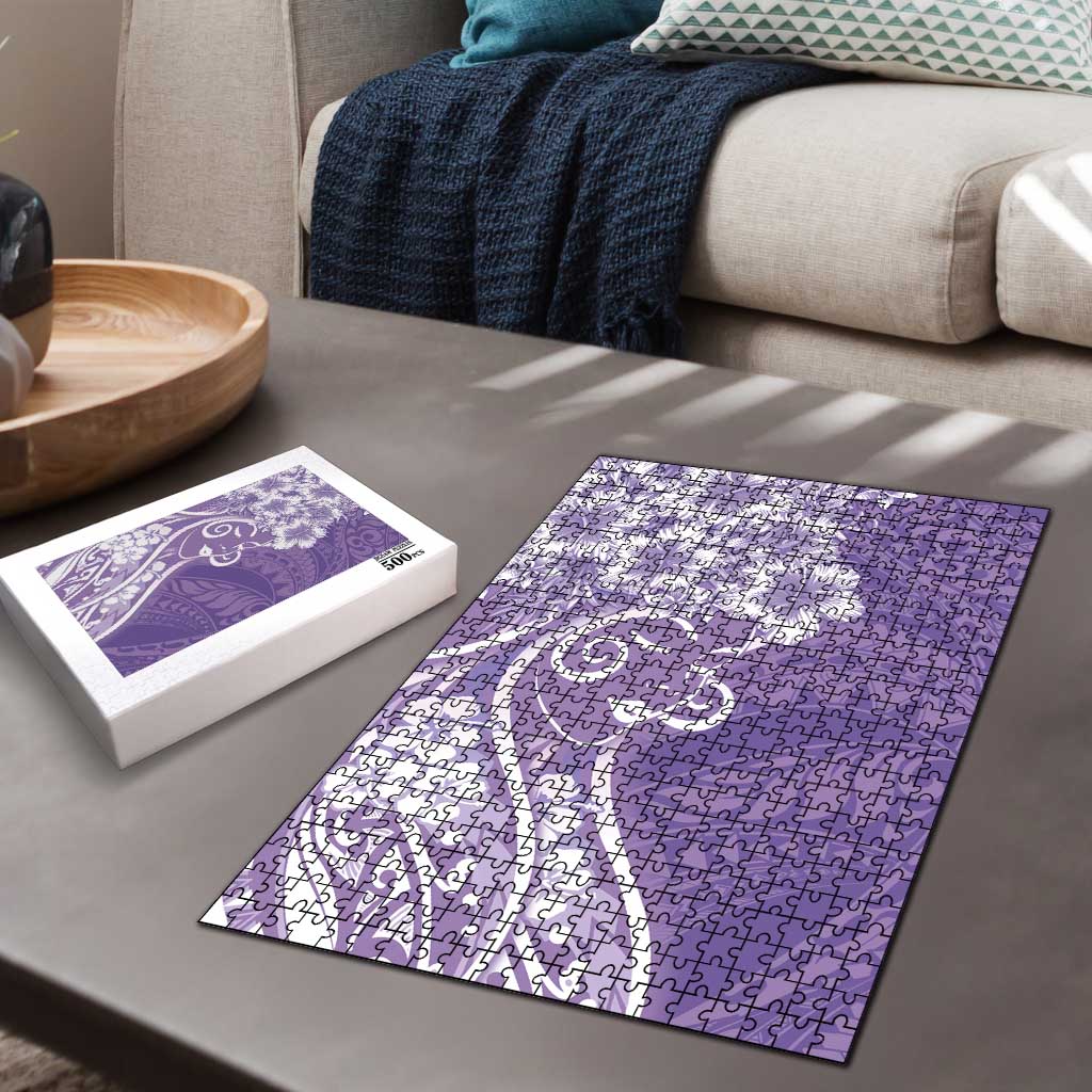 Polynesian Women's Day Puzzle Purple Hibiscus Flowers With Polynesian Pattern