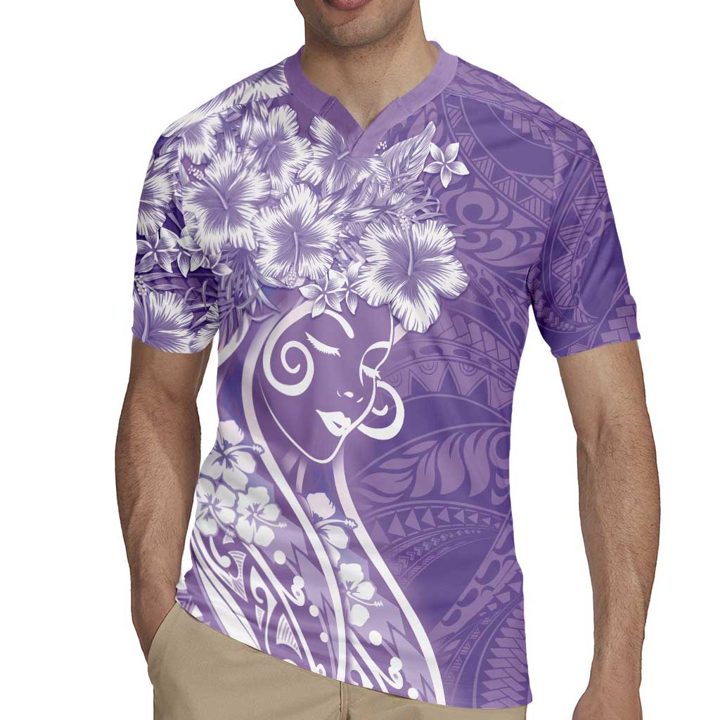 Polynesian Women's Day Rugby Jersey Purple Hibiscus Flowers With Polynesian Pattern