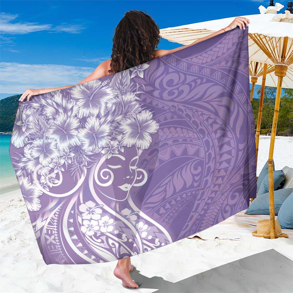 Polynesian Women's Day Sarong Purple Hibiscus Flowers With Polynesian Pattern