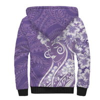 Polynesian Women's Day Sherpa Hoodie Purple Hibiscus Flowers With Polynesian Pattern