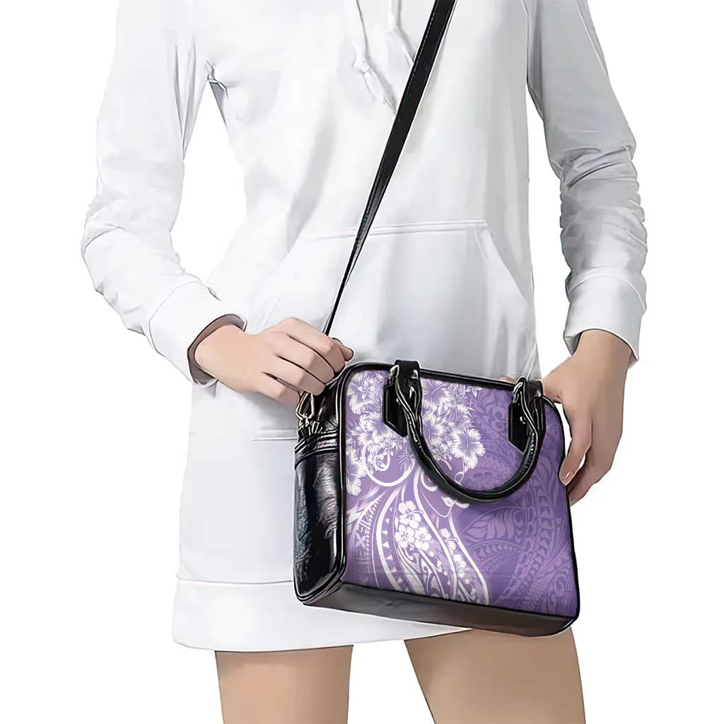 Polynesian Women's Day Shoulder Handbag Purple Hibiscus Flowers With Polynesian Pattern