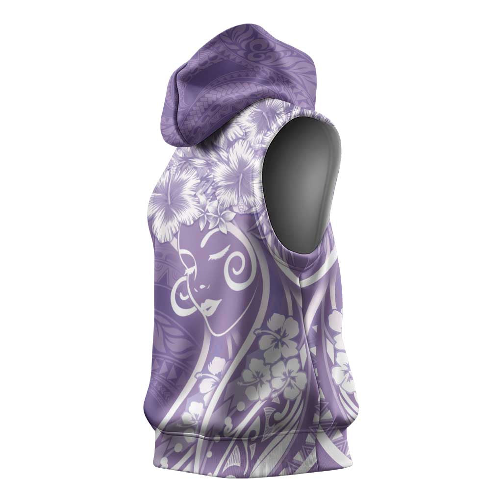 Polynesian Women's Day Sleeveless Hoodie Purple Hibiscus Flowers With Polynesian Pattern