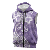 Polynesian Women's Day Sleeveless Zip Hoodie Purple Hibiscus Flowers With Polynesian Pattern