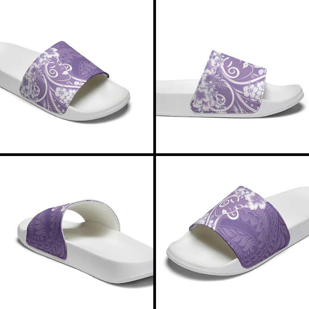 Polynesian Women's Day Slide Sandals Purple Hibiscus Flowers With Polynesian Pattern