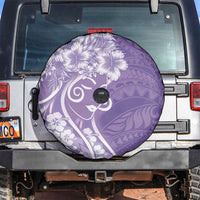 Polynesian Women's Day Spare Tire Cover Purple Hibiscus Flowers With Polynesian Pattern