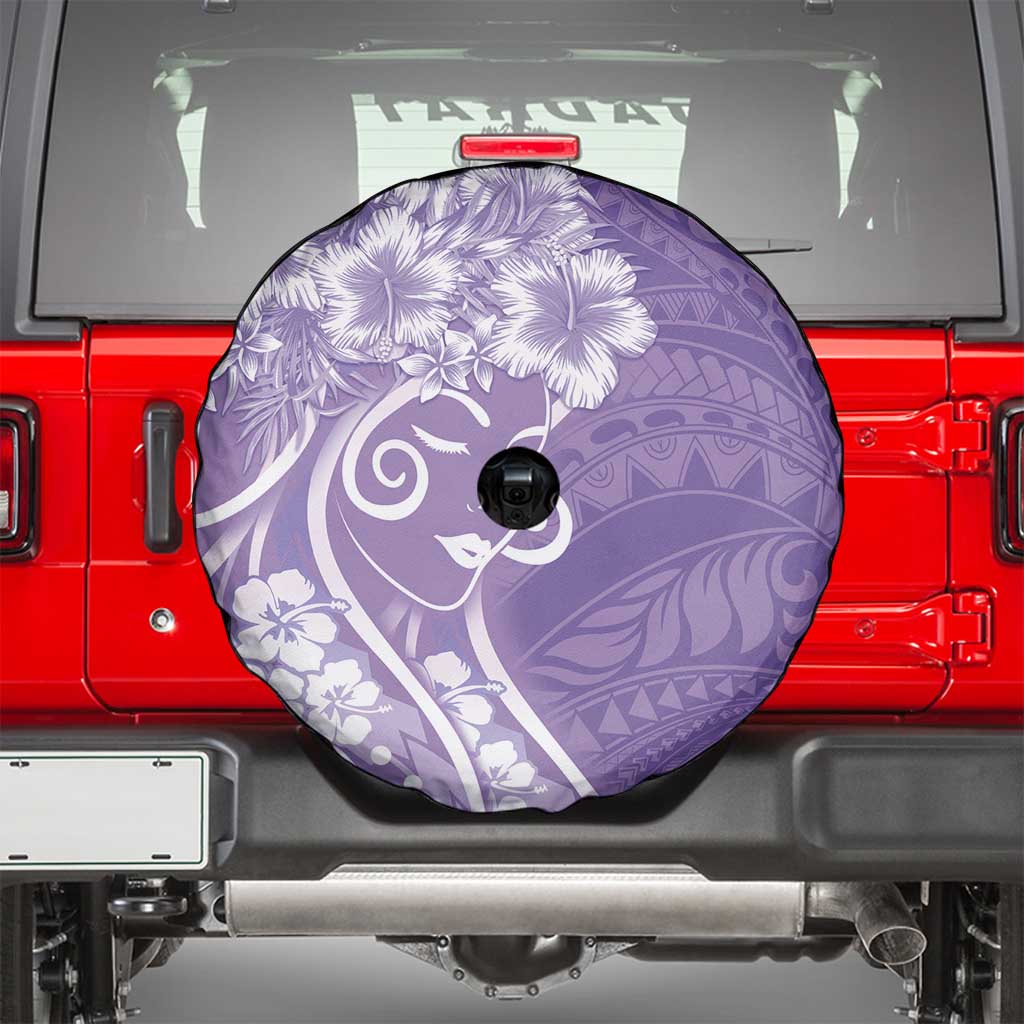Polynesian Women's Day Spare Tire Cover Purple Hibiscus Flowers With Polynesian Pattern