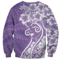 Polynesian Women's Day Sweatshirt Purple Hibiscus Flowers With Polynesian Pattern
