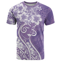 Polynesian Women's Day T Shirt Purple Hibiscus Flowers With Polynesian Pattern