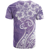 Polynesian Women's Day T Shirt Purple Hibiscus Flowers With Polynesian Pattern