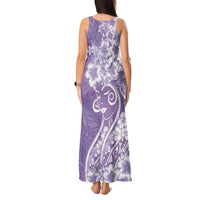 Polynesian Women's Day Tank Maxi Dress Purple Hibiscus Flowers With Polynesian Pattern