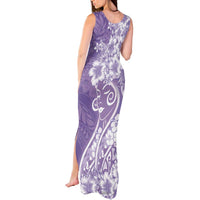 Polynesian Women's Day Tank Maxi Dress Purple Hibiscus Flowers With Polynesian Pattern