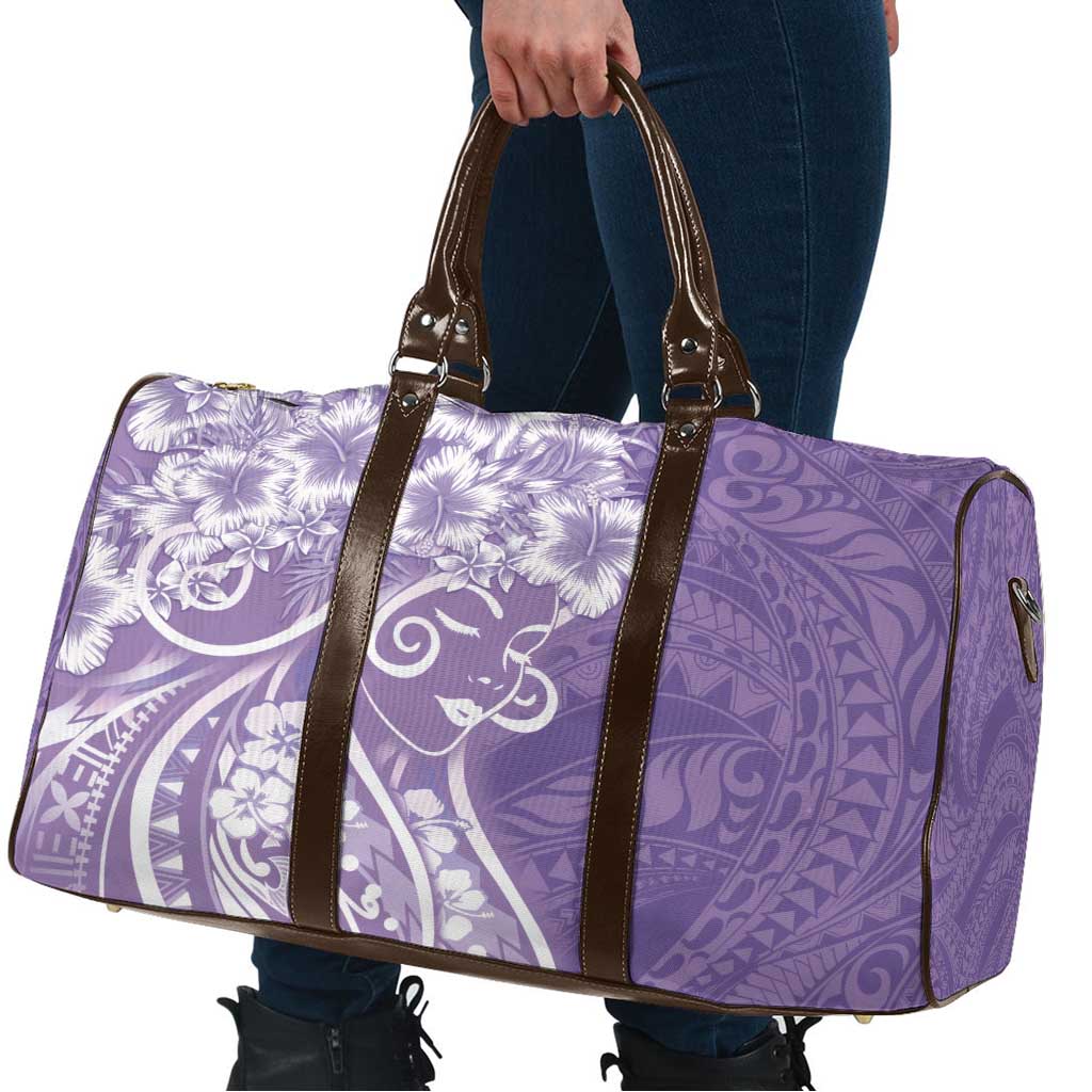 Polynesian Women's Day Travel Bag Purple Hibiscus Flowers With Polynesian Pattern