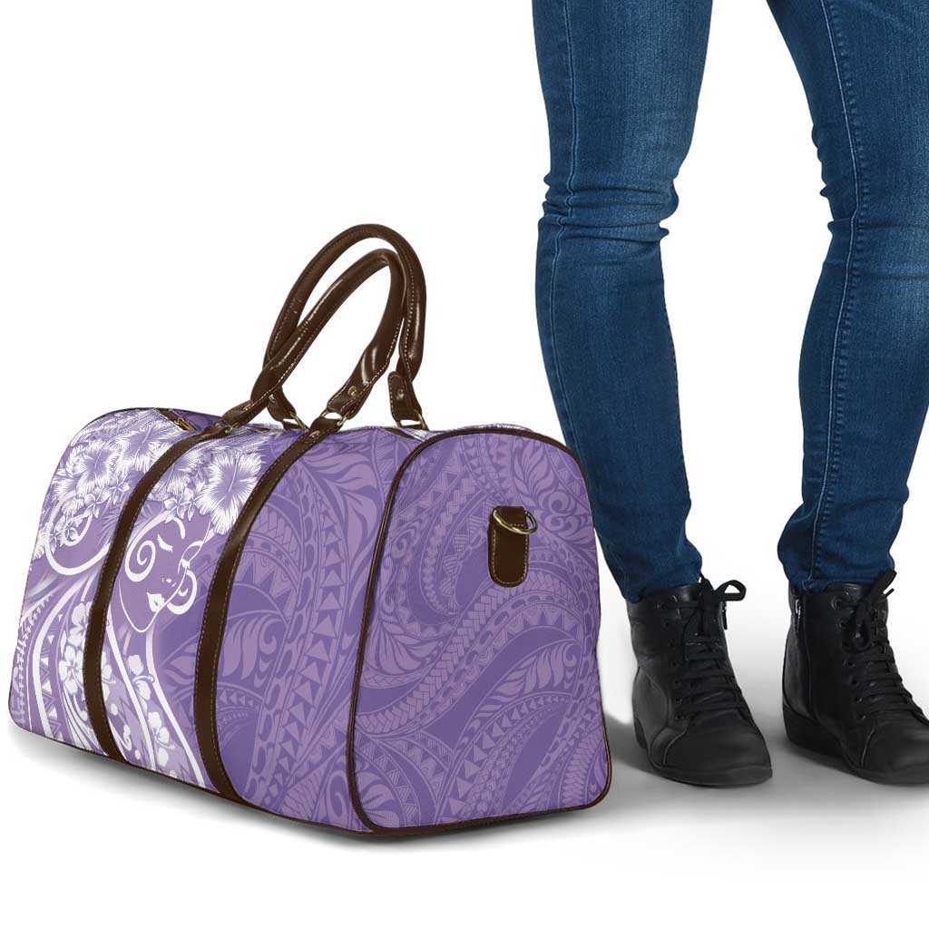 Polynesian Women's Day Travel Bag Purple Hibiscus Flowers With Polynesian Pattern
