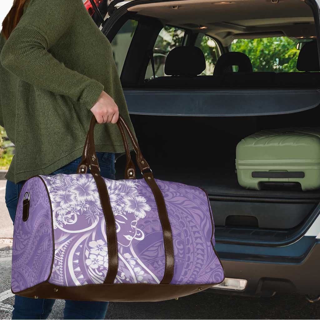 Polynesian Women's Day Travel Bag Purple Hibiscus Flowers With Polynesian Pattern