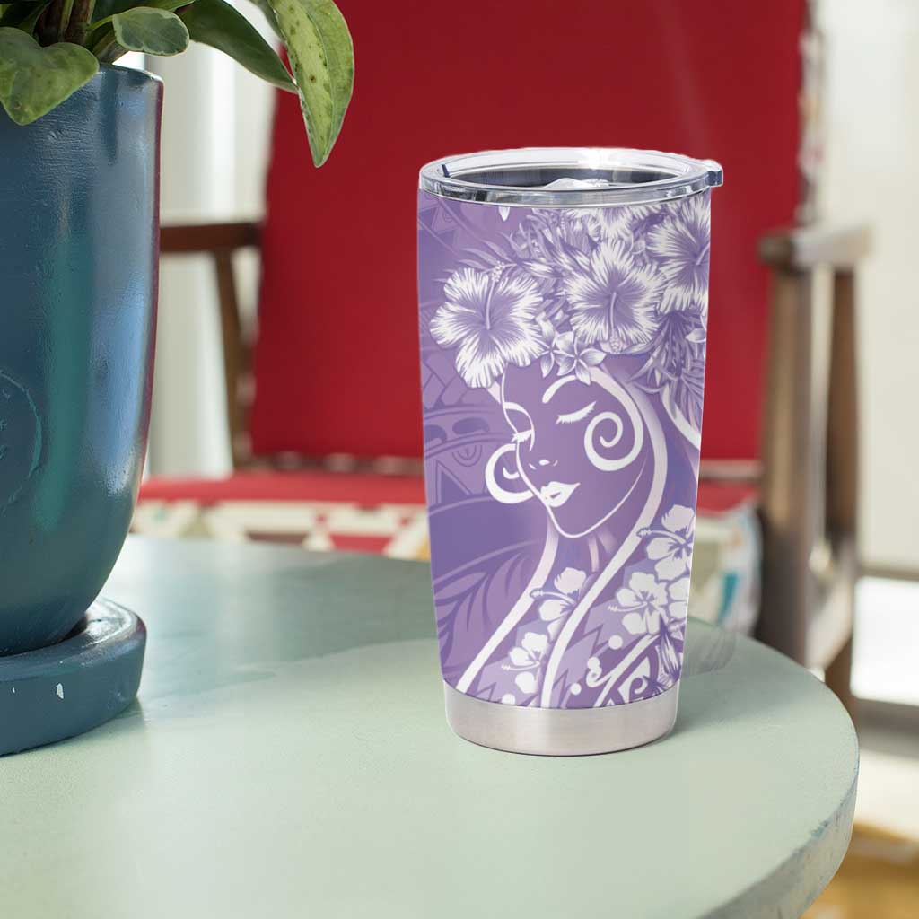 Polynesian Women's Day Tumbler Cup Purple Hibiscus Flowers With Polynesian Pattern