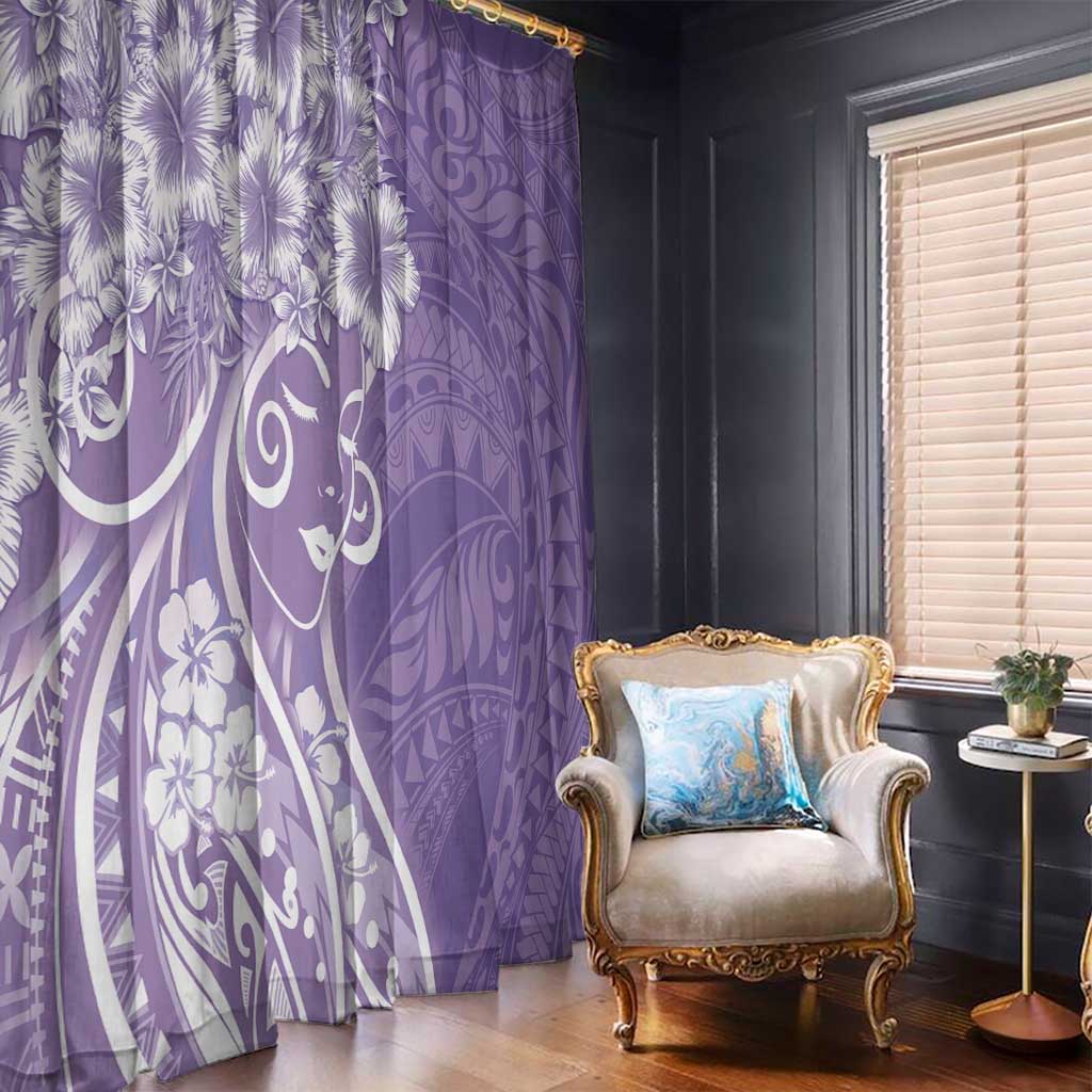 Polynesian Women's Day Window Curtain Purple Hibiscus Flowers With Polynesian Pattern
