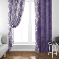Polynesian Women's Day Window Curtain Purple Hibiscus Flowers With Polynesian Pattern