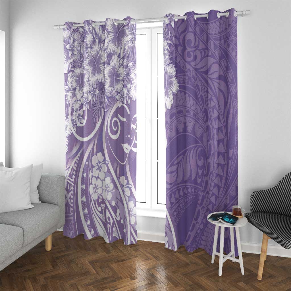 Polynesian Women's Day Window Curtain Purple Hibiscus Flowers With Polynesian Pattern