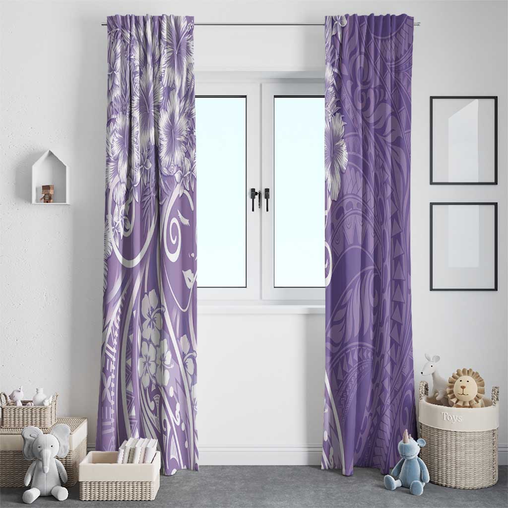 Polynesian Women's Day Window Curtain Purple Hibiscus Flowers With Polynesian Pattern