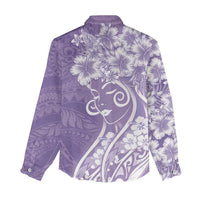 Polynesian Women's Day Women Casual Shirt Purple Hibiscus Flowers With Polynesian Pattern
