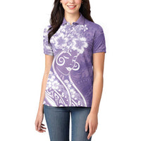 Polynesian Women's Day Women Polo Shirt Purple Hibiscus Flowers With Polynesian Pattern
