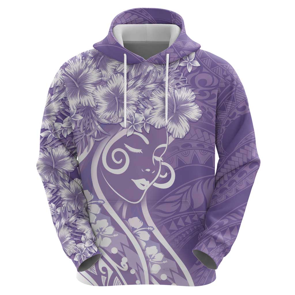 Polynesian Women's Day Zip Hoodie Purple Hibiscus Flowers With Polynesian Pattern