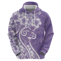 Polynesian Women's Day Zip Hoodie Purple Hibiscus Flowers With Polynesian Pattern
